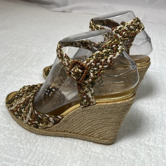 Colin Stuart neutral crochet ankle strap Espadrilles wedges size 7.5 - Picture 5 of 15